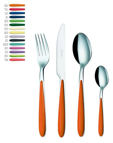 CARIBE Orange Coloured Cutlery Set 24 Pieces in 18c Steel with Panoramic Packaging