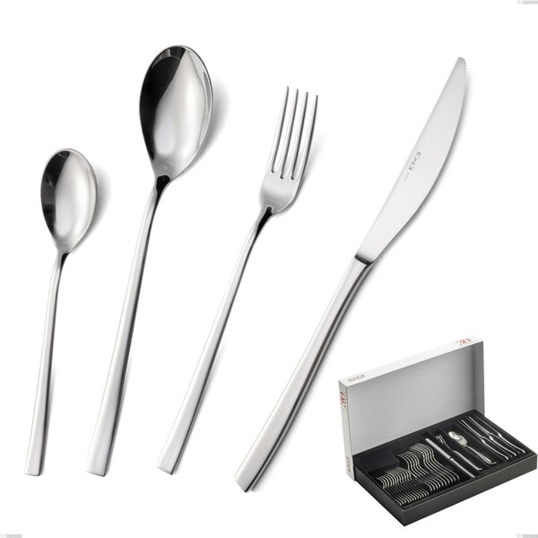 Celine 30-piece cutlery set in panoramic packaging, polished Aisi 304 stainless steel, 4.5 mm thickness
