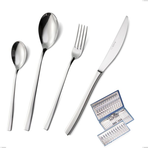 Celine 75-piece cutlery set in canteen box, Polished Aisi 304 stainless steel, 4.5 mm thickness