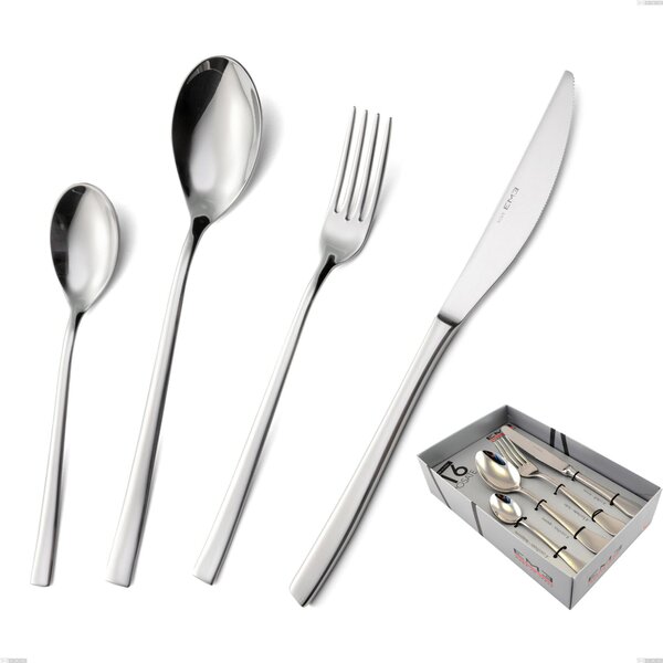 Celine 16-Piece Cutlery Set in Display Case, Polished AISI 304 Stainless Steel, 4.5 mm Thickness