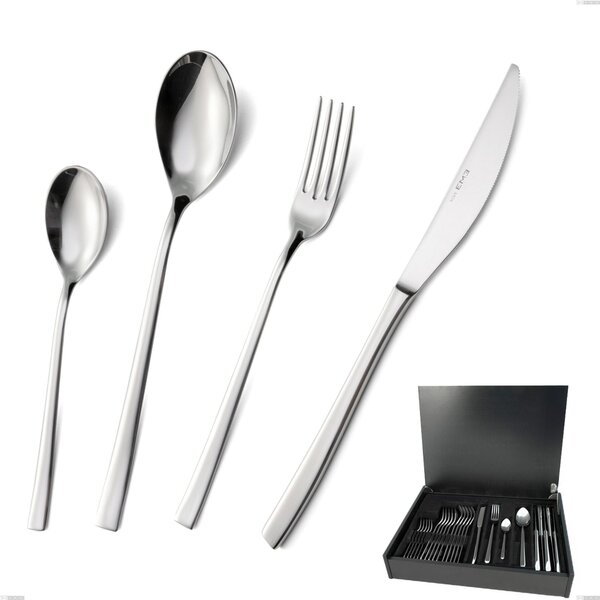Celine 24 Piece Cutlery Set in Wooden Box, Polished AISI 304 Stainless Steel, 4.5 mm Thickness