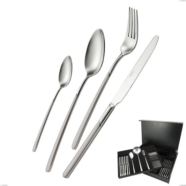75-Piece Celtika Sandblasted Cutlery Set in Wooden Case, Stainless Steel 18.10 (AISI304), 5.00 mm Thickness