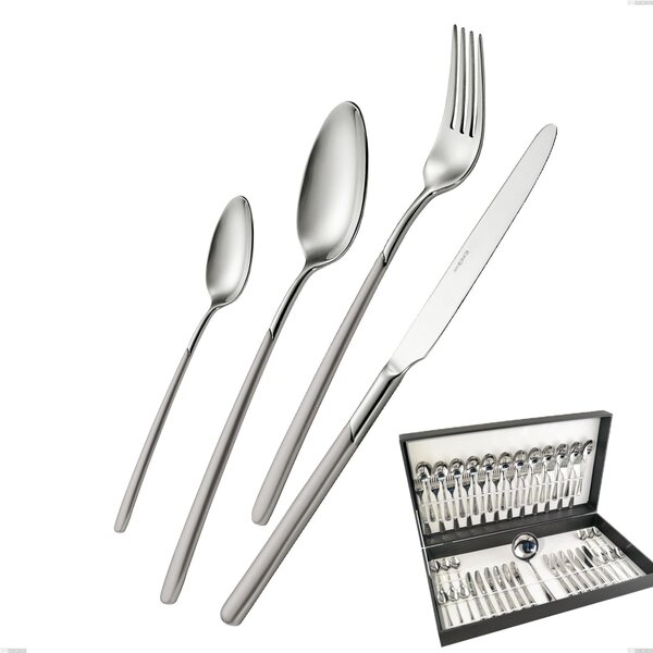 Celtika Sandblasted 49 Piece Cutlery Set in Canteen Box, Stainless Steel 18.10 (AISI304), Thickness 5.00