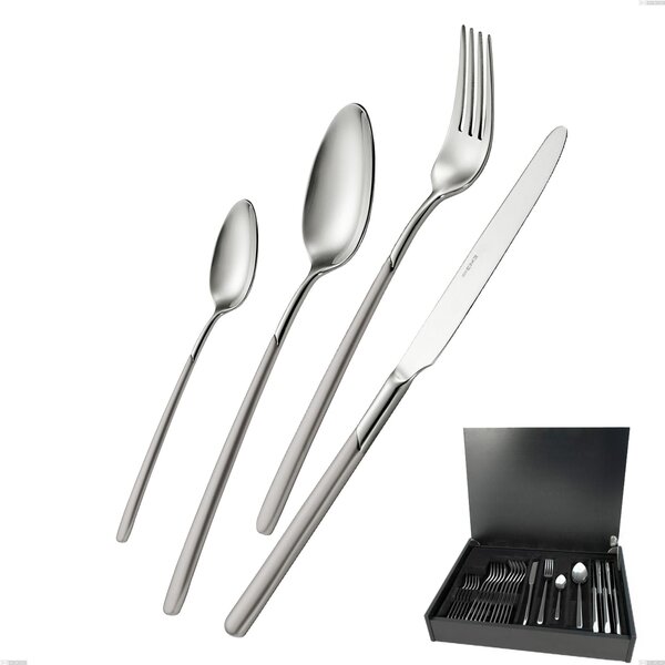 Celtika Sandblasted 24-Piece Cutlery Set in Wooden Case, Stainless Steel 18.10 (AISI304), Thickness 5.00