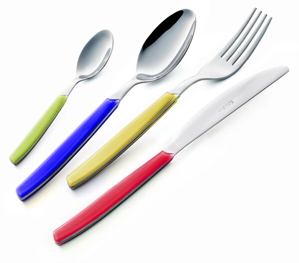 Cromo Stainless Steel Cutlery Set 24 Pieces with 6 Knives, 6 Forks, 6 Spoons, 6 Coffee Spoons in Mixed Colours (18.C Steel AISI430)