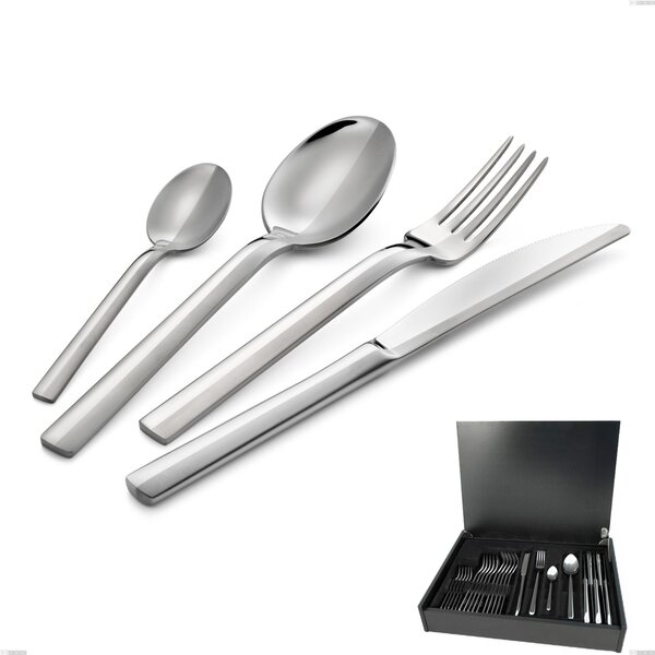 Chef Versus 24 Piece Cutlery Set in Wooden Case, 18/10 Stainless Steel (aisi 304) Sandblasted, 4 mm Thickness