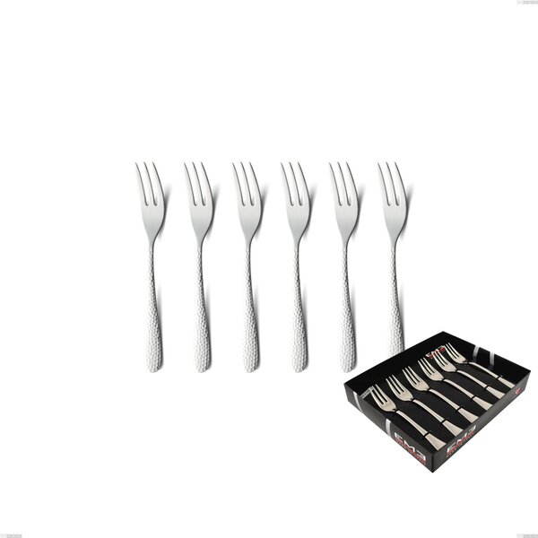 Cortina Set of 6 Dessert Forks in Showcase Packaging, Polished Hammered Stainless Steel (Aisi 304)