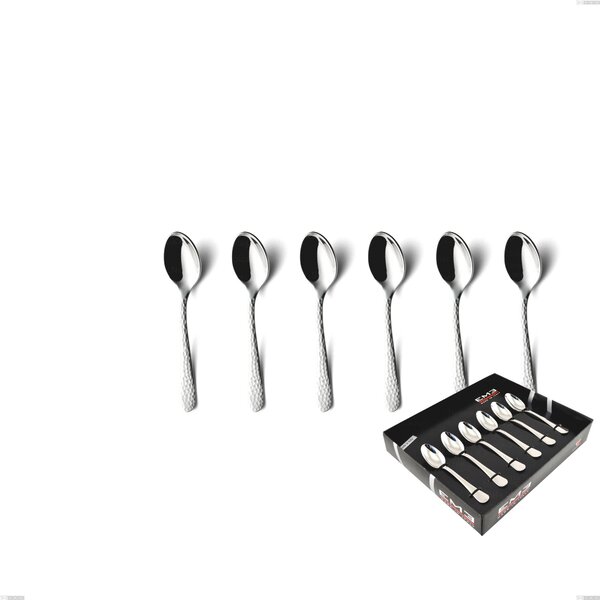 Set of 6 Cortina Moka Spoons in Display Box, Polished Hammered Stainless Steel (Aisi 304)