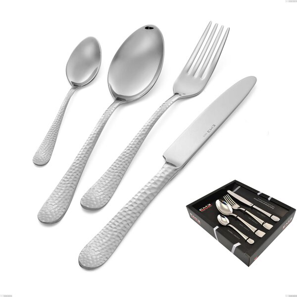 Cortina 24 Piece Cutlery Set in Display Case, Polished Hammered Stainless Steel (Aisi 304)