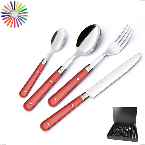 24 Piece Cutlery Set in Wooden Country Case, 18/10 AISI 304 Stainless Steel with ABS Handles Name: Country