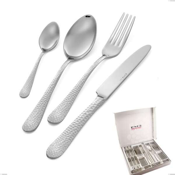 24 Piece Cortina Cutlery Set in Box, Polished Hammered Stainless Steel (Aisi 304)
