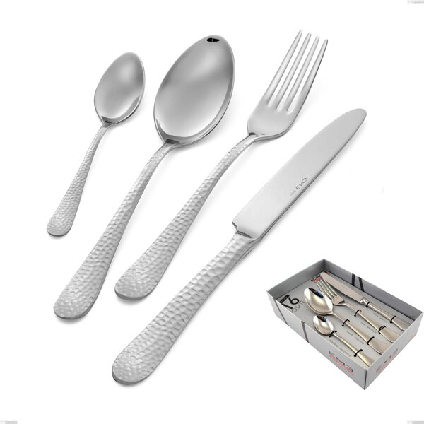 Cortina 16-piece cutlery set in display case, polished hammered stainless steel (Aisi 304)