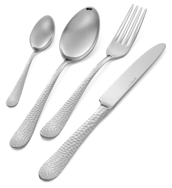 Cortina 1 Place Setting Cutlery Set in 18.10 (AISI 304) Stainless Steel 3 mm Thickness, Comprising 1 Knife, 1 Fork, 1 Spoon, 1 Coffee Spoon Polished Hammered Finish