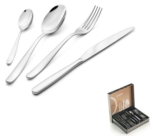 Coloured Cutlery Set 24 Pieces NIGHT for 6 Table Settings 18/10 with Ring on Handles in Gift Box