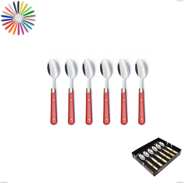 Display Box 6 Pieces Country Coffee Spoon, 18/10 Stainless Steel AISI 304 with ABS Handles