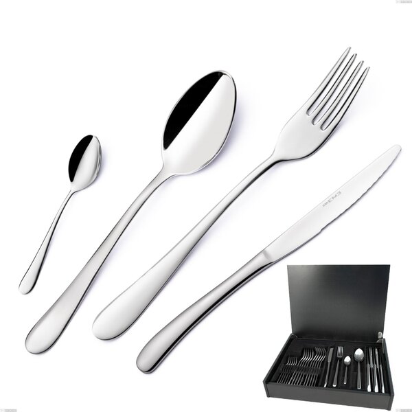 Charme 24 Piece Cutlery Set in Wooden Case, Polished 18/10 Stainless Steel (aisi 304), 2.5 mm Thickness