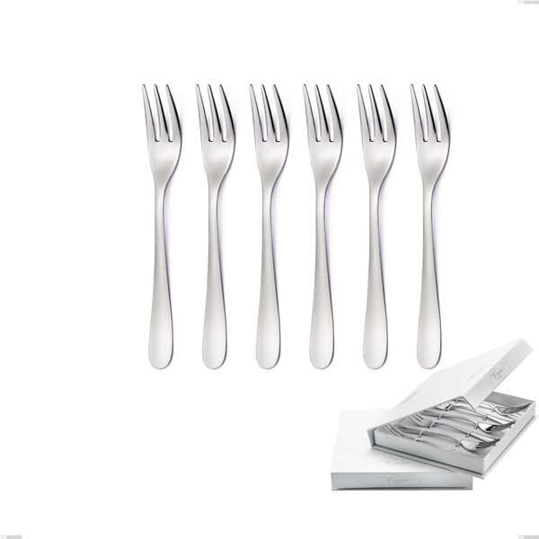 Charme Set of 6 Dessert Forks in Book-Style Box, Polished 18/10 Stainless Steel (AISI 304), 2.5 mm Thickness