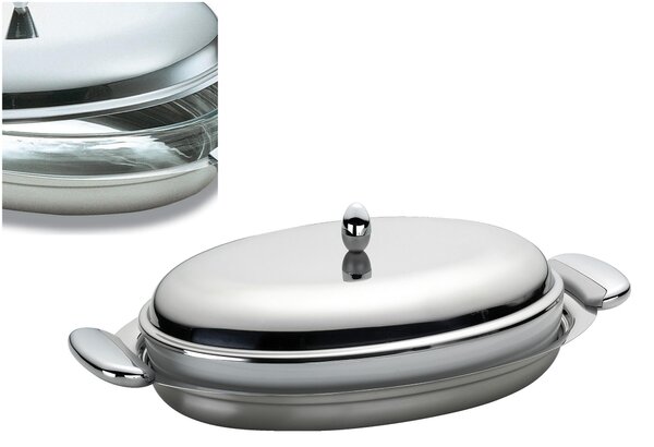 JOINT EME Oval Casserole Dish with Internal PYREX Dish 45 cm, Steel Handles, Equipped with Internal Oven PYREX