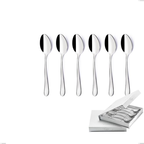 Set of 6 Charme Coffee Spoons in Book-Style Box, Polished 18/10 Stainless Steel (aisi 304), 2.5 mm Thickness