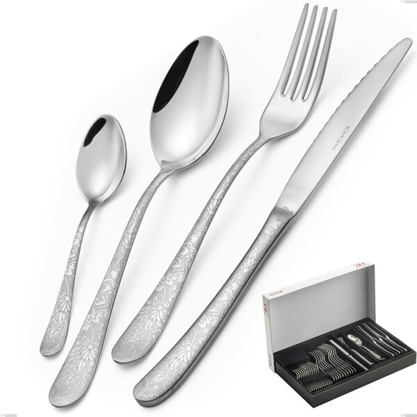 Charme Pechino 30-piece cutlery set in panoramic packaging, Polished 18/10 Stainless Steel with laser engraving, 2.5 mm thickness