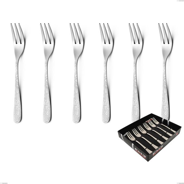 Charme Pechino Set of 6 Dessert Forks in Showcase Packaging, Polished 18/10 Stainless Steel with Laser Engraving, 2.5 mm Thickness