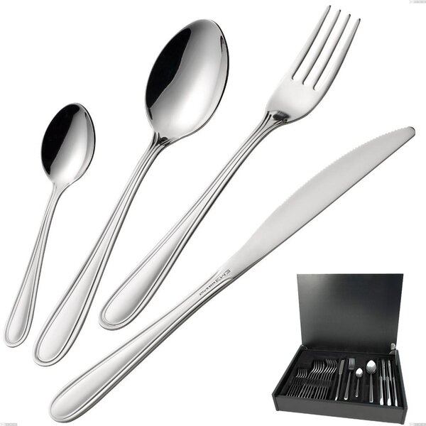 Economical City Cutlery Set, 24 Pieces in Wooden Case, Stainless Steel 18.10 (Aisi304), Thickness 1.8 mm
