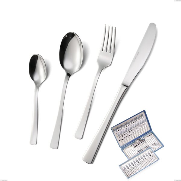 Doram 75 Piece Cutlery Set in Canteen Box, Polished AISI 304 Stainless Steel, 2.5 mm Thickness