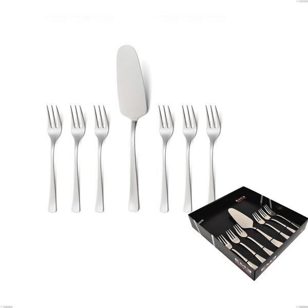 Set of 7 Dessert Cutlery, Small Forks Plus Doram Dessert Spatula in Display Packaging, Aisi 304 Polished Stainless Steel, 2.5 mm Thickness