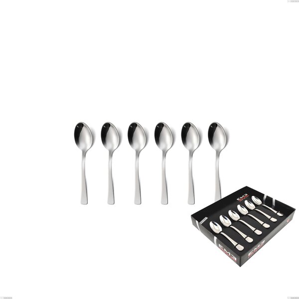 Set of 6 Doram Moka Teaspoons in Display Box, Polished AISI 304 Stainless Steel, 2.5 mm Thickness