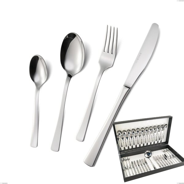 Doram 49 Piece Cutlery Set in Canteen Box, Economic Knife, Polished AISI 304 Stainless Steel, 2.5 mm Thickness
