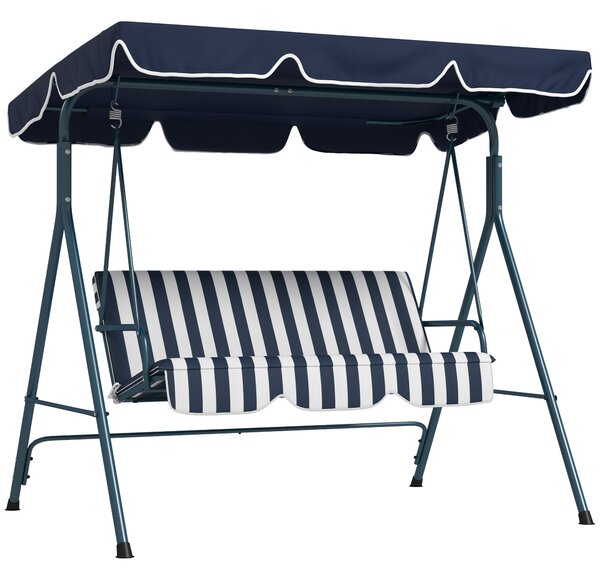 Outsunny Outdoor Swing Chair, 3 Seater Swing Chair with Adjustable Canopy for Patio, Blue and White Aosom UK