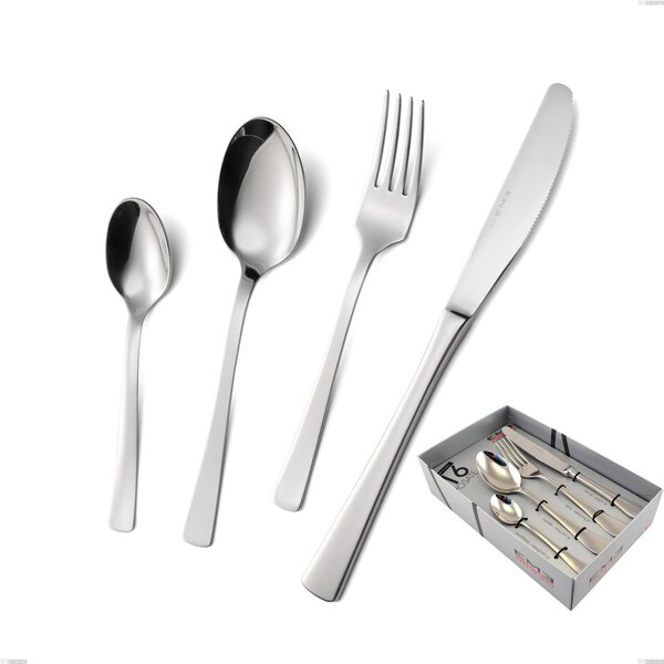 Doram 16-piece cutlery set in showcase packaging, polished Aisi 304 stainless steel, 2.5 mm thickness