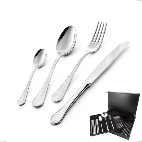 Domus 75-Piece Cutlery Set in Wooden Case, Stainless Steel 18.10 (AISI304), 3.0 mm Thickness