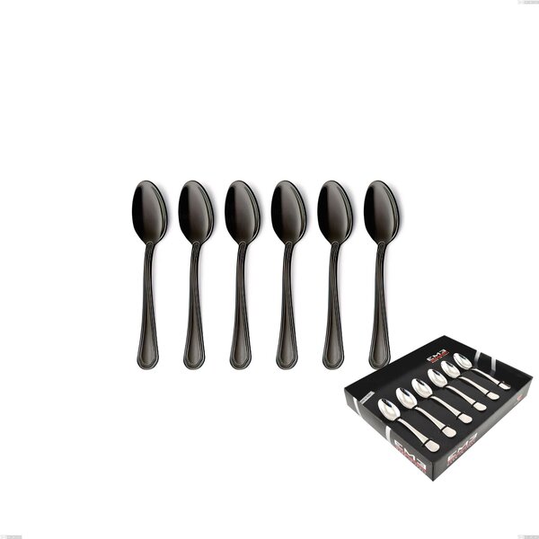 Domus Black Set of 6 Moka Spoons in Showcase Box, 18/10 Stainless Steel, 3mm Thickness
