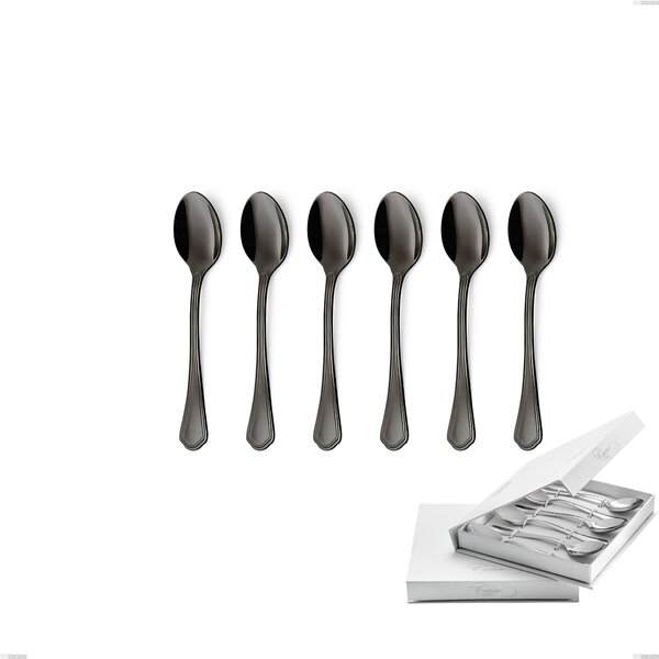 Set of 6 Domus Black Coffee Spoons in Book-style Box, 18/10 Stainless Steel with PVD Finish, 3 mm Thickness