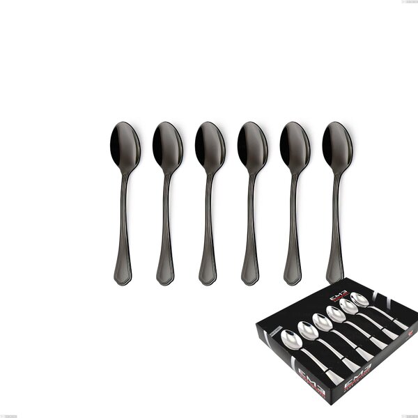 Domus Black 6 Coffee Spoons Set in Display Box, 18/10 Stainless Steel, 3 mm Thickness