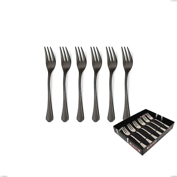 Domus Black Set of 6 Dessert Forks in Showcase Box, 18/10 Stainless Steel, 3 mm Thickness