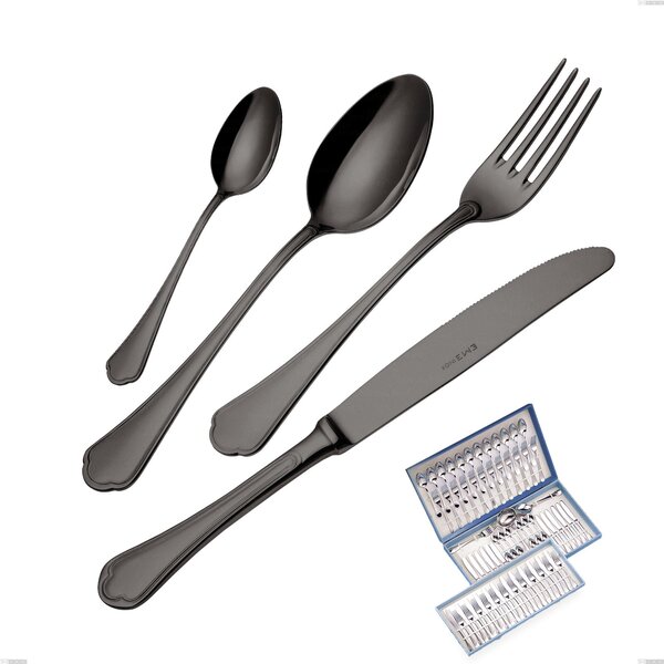 75 Piece Domus Black Cutlery Set in Gift Case, Stainless Steel 18/10, 3 mm Thickness