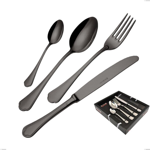 Domus Black 24 Piece Cutlery Set in Showcase Packaging, 18/10 Stainless Steel, 3 mm Thickness