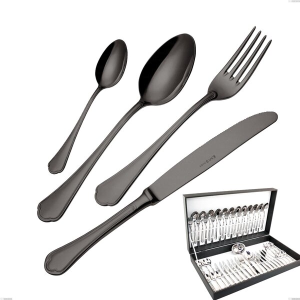 Domus Black 51-piece cutlery set in canteen box, 18/10 Stainless Steel, 3mm thickness