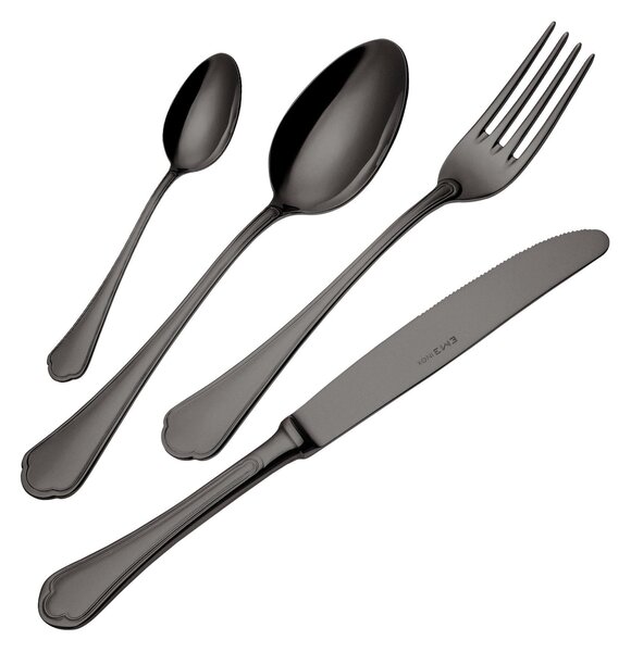 Domus Black 24 Piece Cutlery Set in Showcase Packaging, 18/10 Stainless Steel, 3 mm Thickness