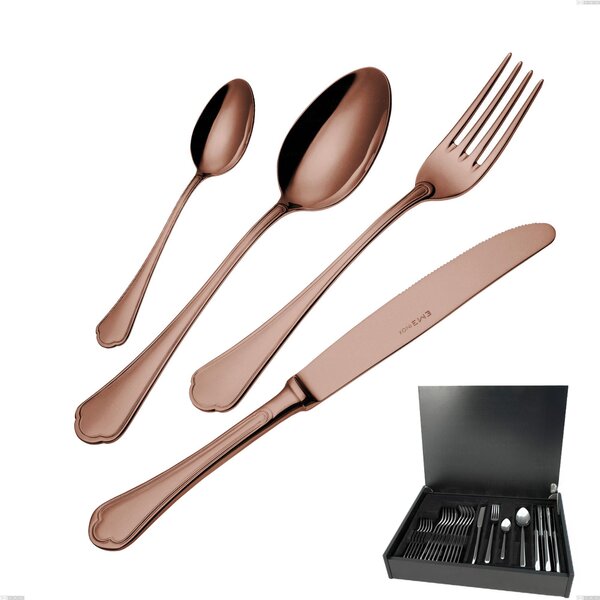 24 Piece Domus Chocolate Cutlery Set in Wooden Case, 18/10 Stainless Steel, 3 mm Thickness