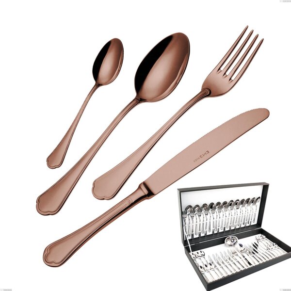 Domus Chocolate 51 Piece Cutlery Set in Canteen Box, 18/10 Stainless Steel, 3mm Thickness
