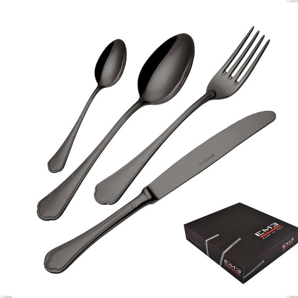 Domus Black 49 Piece Cutlery Set in Gift Box, 18/10 Stainless Steel PVD Finish, 3 mm Thickness