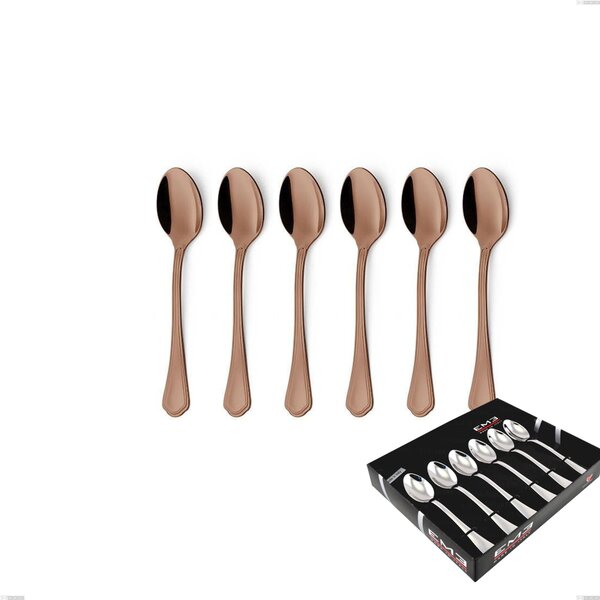 Domus Chocolate 6 Coffee Spoons Set in Showcase Packaging, 18/10 Stainless Steel, 3 mm Thickness