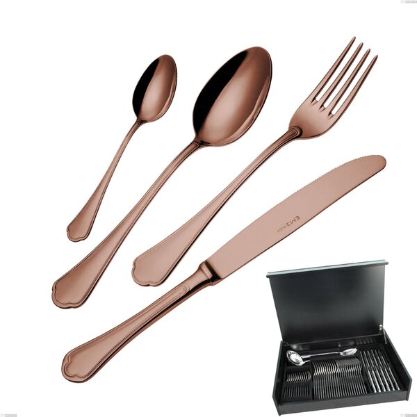 Domus Chocolate 51-Piece Cutlery Set in Wooden Case, 18/10 Stainless Steel, 3 mm Thickness