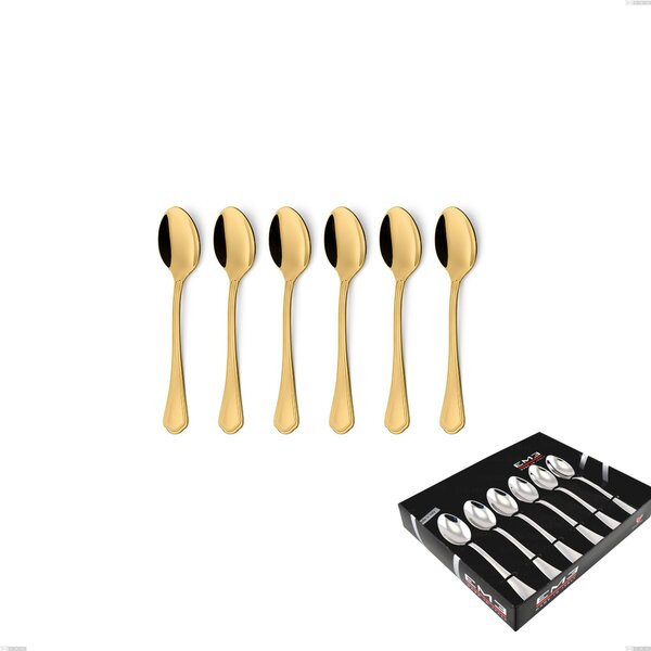 Domus Gold 6 Coffee Spoons Set in Showcase Box, 18/10 Stainless Steel, 3 mm Thickness