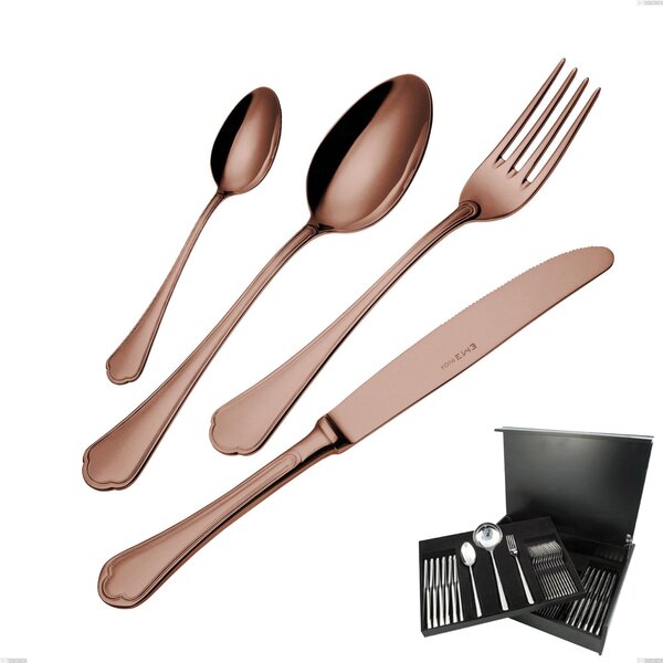 75-Piece Domus Chocolate Cutlery Set in Wooden Case, 18/10 Stainless Steel, 3 mm Thickness