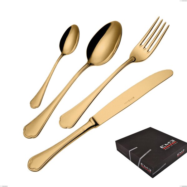 Domus Gold 49 Pieces Cutlery Set in Gift Box, 18/10 Stainless Steel, 3 mm Thickness