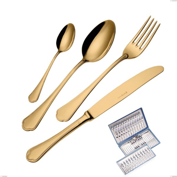 75-Piece Domus Gold Cutlery Set in Gift Case, 18/10 Stainless Steel, 3 mm Thickness